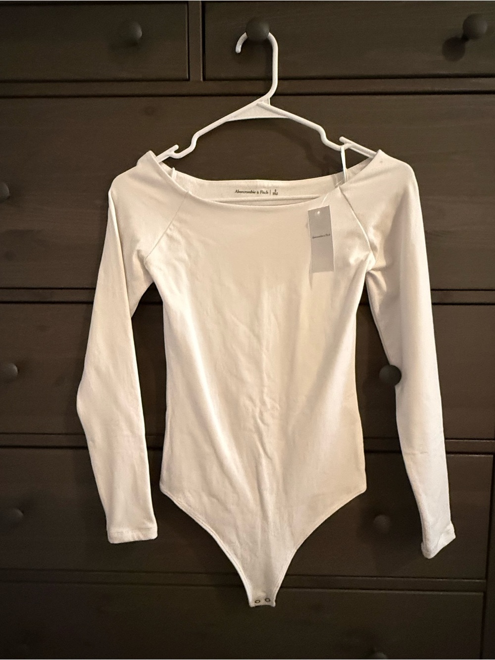 Abercrombie & Fitch White Long Sleeve Bodysuit with Boat Neck NEW size Small